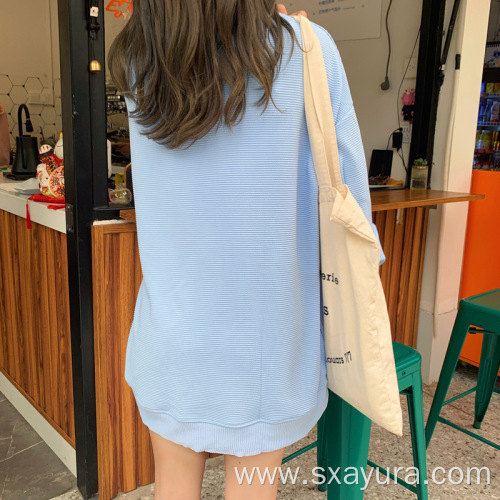 Casual all-match v-neck blue blouse